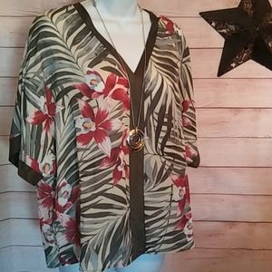 W5 Palm & Orchid Print Blouse